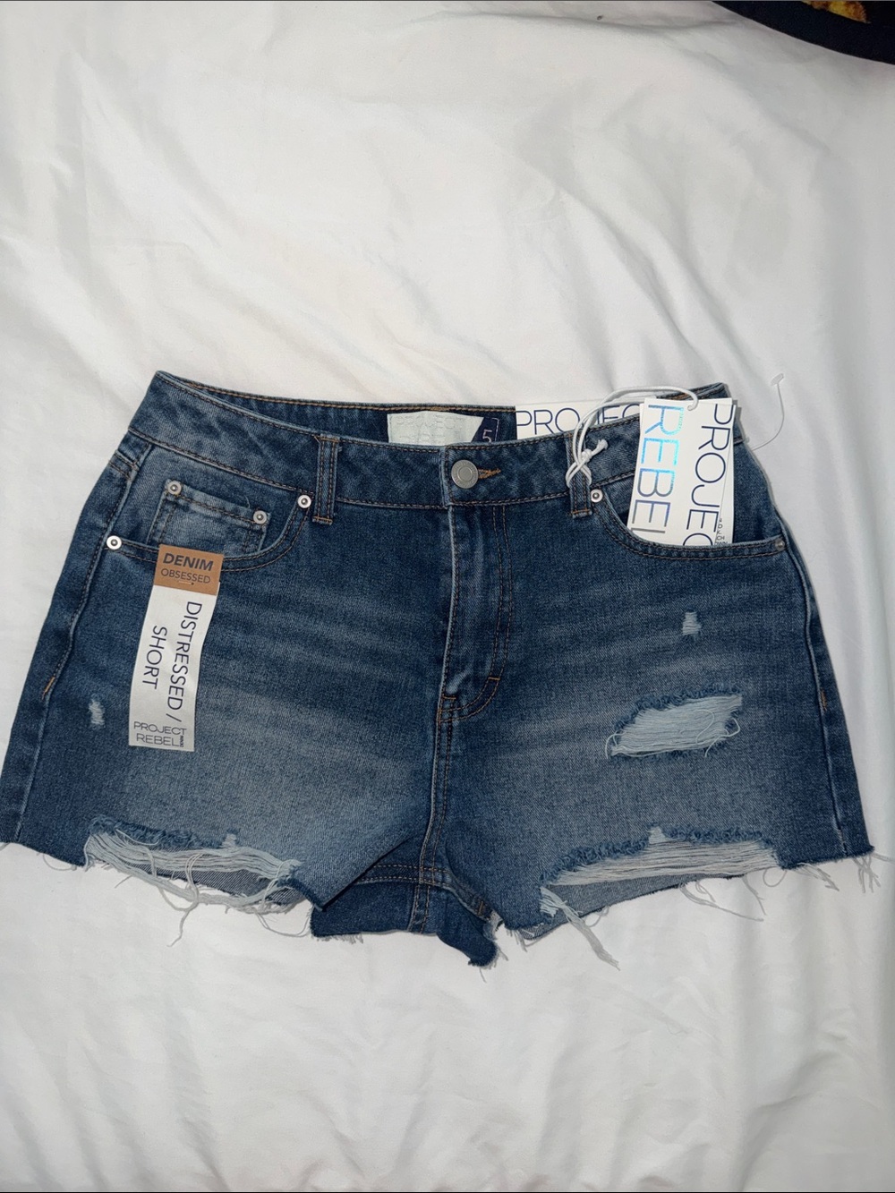 Distressed Dark Blue Denim Shorts
